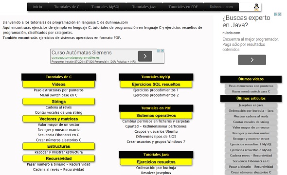 Tutoriales de programación en C, Java, android, html