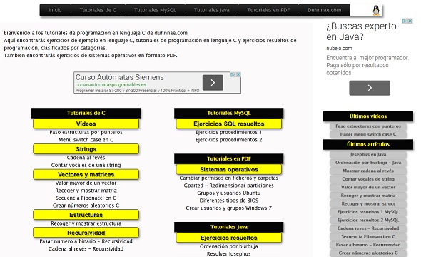 Tutoriales de programación en C, Java, android, html